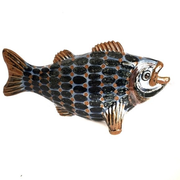 Vintage El Palomar Mexico Hand Painted Pottery Fish Sculpture 11.5" - Picture 3 of 11